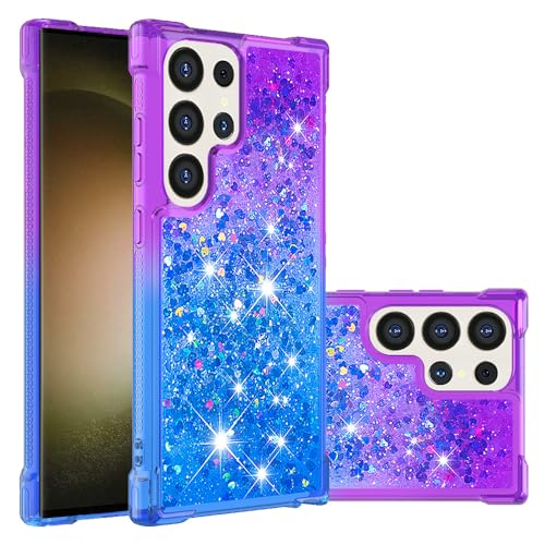 QIWEIQING für Samsung Galaxy S24 Ultra Glitzer Leicht Hülle, Handyhülle Flexibel TPU Silikon Cover Erhöhte Kanten Flüssigkeit Treibsand Schutzhülle für Galaxy S24 Ultra.Purple Blue YBJ von QIWEIQING