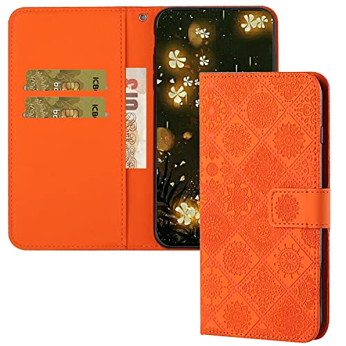 QIWEIQINGWH Kompatibel mit Xiaomi Redmi Note 8T Hülle Leder, Klapphülle HandyHüllen Handytasche Case für Xiaomi Redmi Note 8T, Flip Schutzhülle Flip Case für Redmi Note 8T Orange XCH von QIWEIQINGWH