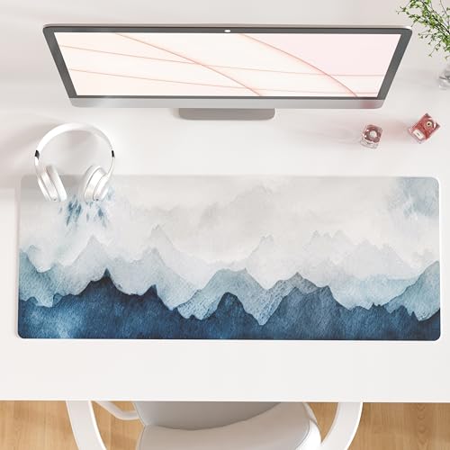 QIYI Schreibtischunterlage, große Tastatur und Mauspad für Laptop, PU-Leder, Schreibtischabdeckung, Zubehör, für Büro, Zuhause, Arbeit, Schreiben, Gaming, 80 x 30 cm, Aquarell Mountain von QIYI