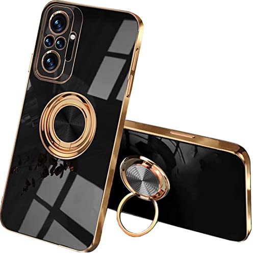 QIYIN Handyhülle für Xiaomi Redmi Note 10 Pro, Ultradünne Stoßfeste Schutzhülle für Damen, Bunt Silikon Case, Schützen Sie die Kamera Stoßstange Hülle mit Ringständer (Schwarz) von QIYIN