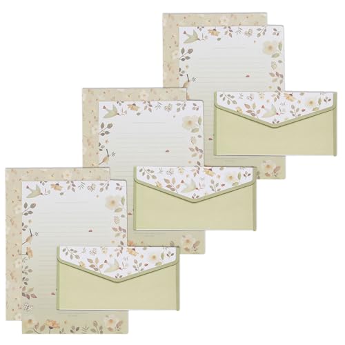 Briefpapier-Set mit Blumen, 10 linierte Blätter und 10 passende Umschläge), Briefpapiergröße 14,1 x 20,8 cm von QIYUDUOLA