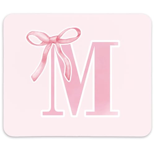 QIYUHOY Coquette Mauspad, trendige Initiale M, rosa Schleife, personalisierbar, rosa Schreibtischunterlage für Teenager, Mädchen, monogrammierte Geschenke für Frauen, rosa Mauspad für Schreibtisch, von QIYUHOY