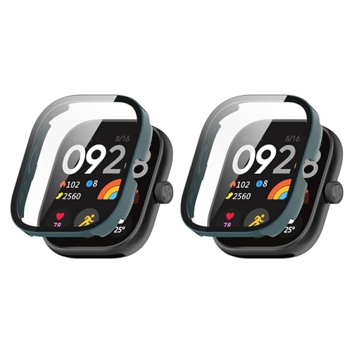 QJONSIU Hard PC Hülle für Xiaomi Redmi Watch 5 mit Eingebautem Gehärtetem Glas, [2-Stück] Rundum Anti-Kratz-Schutzhülle Kompatibel mit Xiaomi Redmi Watch 5-Grün von QJONSIU