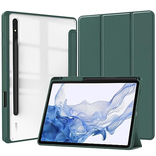 QJONSIU Hülle Kompatibel mit Samsung Galaxy Tab S10 Ultra, [Standfunktion] Ultradünne Weiche TPU Smart Cover mit Auto Sleep Wake, Klares Acryl Anti-Kratz Hülle-Grün von QJONSIU