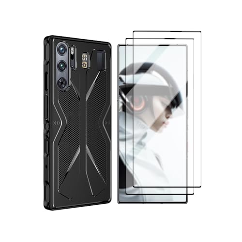 QJONSIU Hülle Kompatibel mit ZTE Nubia Red Magic 10 Pro, [Stoßfest] Ultradünne Weiche TPU-Hülle mit [2-Pack] Gehärtetem Glas Schutzfolie-Schwarz von QJONSIU