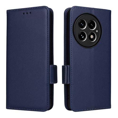 QJONSIU Hülle für OnePlus 13, Lychee Textur Design, PU Leder Hülle, Magnetische Seitenschnalle, [3-Schlitze][Stand Funktion] für OnePlus 13-Blau von QJONSIU