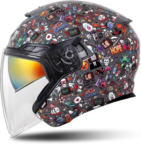 3/4 Helm Motorrad Jethelm Motorradhelm Rollerhelm mit Doppelvisier ECE Zulassung Halbhelme Sturzhelm Chopper Helm für Damen Herren Erwachsene F,XXL/60~62CM von QKBMFK