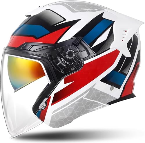 Erwachsene 3/4 Motorrad Helm Jethelm mit Doppelvisier ECE Zulassung Damen Herren Motorradhelm mit Abnehmbares Innenfutter, Rollerhelm Sturzhelm Chopper Helm A,L/58~59CM von QKBMFK