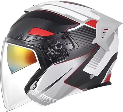 Erwachsene 3/4 Motorrad Helm Jethelm mit Doppelvisier ECE Zulassung Damen Herren Motorradhelm mit Abnehmbares Innenfutter, Rollerhelm Sturzhelm Chopper Helm B,L/58~59CM von QKBMFK