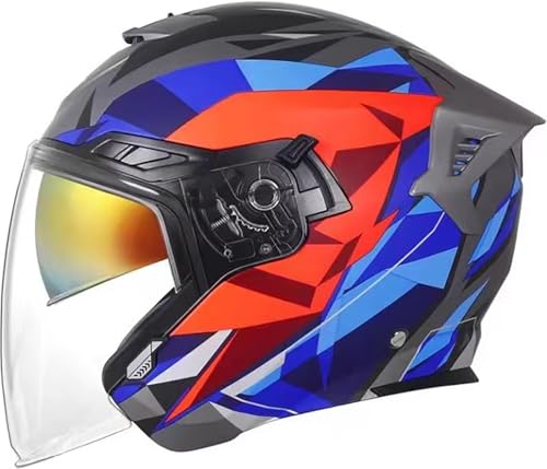 Erwachsene 3/4 Motorrad Helm Jethelm mit Doppelvisier ECE Zulassung Damen Herren Motorradhelm mit Abnehmbares Innenfutter, Rollerhelm Sturzhelm Chopper Helm E,XXL/60~62CM von QKBMFK