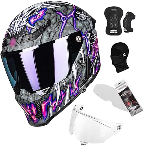 Integralhelm Motorradhelm Motorrad Integral Roller Helm mit Doppelvisier ECE.R22.06 Zulassung Rennen Moto Helm für Männer und Frauen A,XXL=63-64cm von QKBMFK