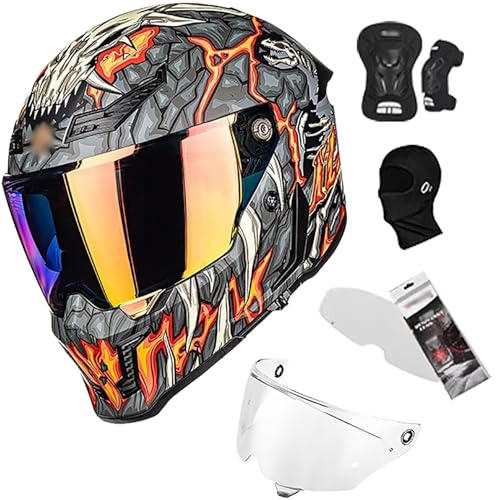 Integralhelm Motorradhelm Motorrad Integral Roller Helm mit Doppelvisier ECE.R22.06 Zulassung Rennen Moto Helm für Männer und Frauen B,L=59-60cm von QKBMFK