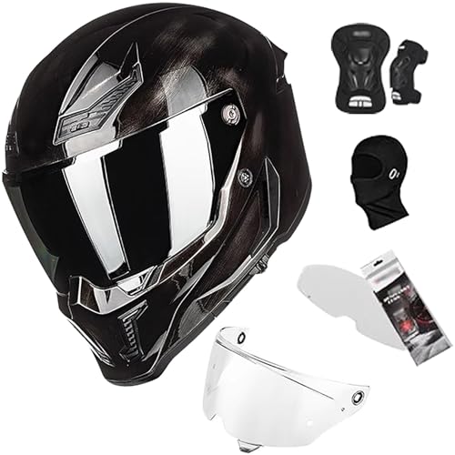 Integralhelm Motorradhelm Motorrad Integral Roller Helm mit Doppelvisier ECE.R22.06 Zulassung Rennen Moto Helm für Männer und Frauen D,L=59-60cm von QKBMFK