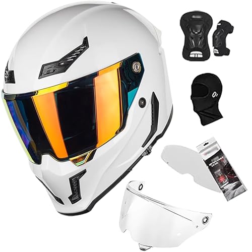 Integralhelm Motorradhelm Motorrad Integral Roller Helm mit Doppelvisier ECE.R22.06 Zulassung Rennen Moto Helm für Männer und Frauen H,XL=61-62cm von QKBMFK