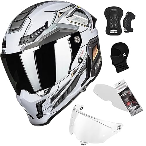 Integralhelm Motorradhelm Motorrad Integral Roller Helm mit Doppelvisier ECE.R22.06 Zulassung Rennen Moto Helm für Männer und Frauen K,XL=61-62cm von QKBMFK