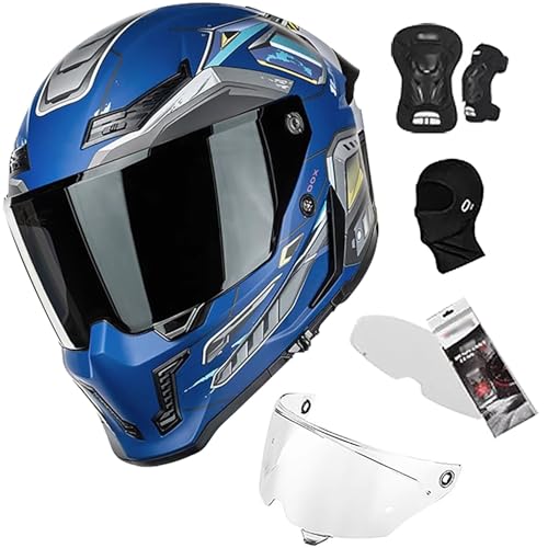 Integralhelm Motorradhelm Motorrad Integral Roller Helm mit Doppelvisier ECE.R22.06 Zulassung Rennen Moto Helm für Männer und Frauen L,XXL=63-64cm von QKBMFK