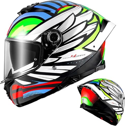 Integralhelm Motorradhelm mit Sonnenblende ECE.R22.06/DOT Zertifizierung Rollerhelm Damen & Herren Sport Motorrad-Helm Racing Moto-Cross Helm A,M=55-56CM von QKBMFK