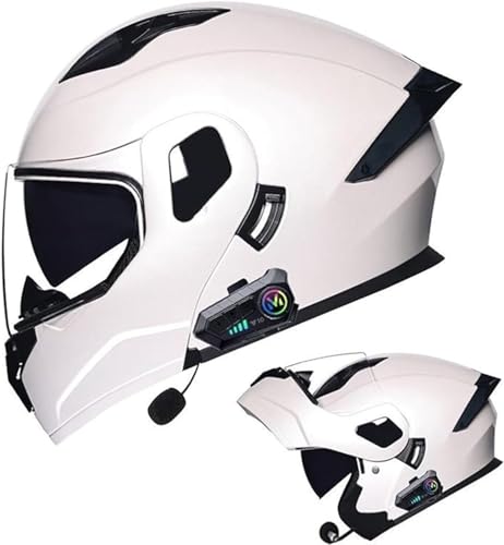 Bluetooth Integralhelm Motorrad Klappbarer Modularer Helm, Eingebauter Lautsprecher Headset Mikrofon Integrierter Helm Mit Doppelvisier,ECE Zertifiziert Motorradhelm Herren Damen C,M(57~58CM) von QKDWQZ