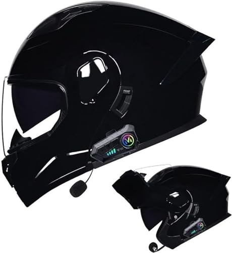 Bluetooth Integralhelm Motorrad Klappbarer Modularer Helm, Eingebauter Lautsprecher Headset Mikrofon Integrierter Helm Mit Doppelvisier,ECE Zertifiziert Motorradhelm Herren Damen E, XL(61~62CM) von QKDWQZ