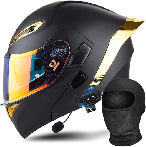 Bluetooth Motorradhelm Mit Doppelvisier, Motorrad Herren Damen Modularhelm Klapphelm Mit Dual-Lautsprecher-Headset Integralhelm Fahrradhelm ECE-Geprüft C, L(59~60cm) von QKDWQZ