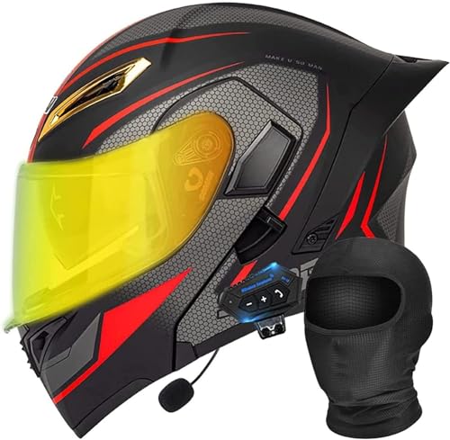 Bluetooth Motorradhelm Mit Doppelvisier, Motorrad Herren Damen Modularhelm Klapphelm Mit Dual-Lautsprecher-Headset Integralhelm Fahrradhelm ECE-Geprüft D, L(59~60cm) von QKDWQZ