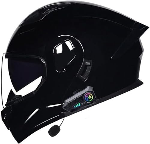 Klappbarer Bluetooth-Helm, Integrierter Motorradhelm, Integralhelm Mit Doppelvisier, ECE-Zertifiziert, Mit Integriertem Mikrofon, Für Damen Und Herren C, XXL(63~64 cm) von QKDWQZ