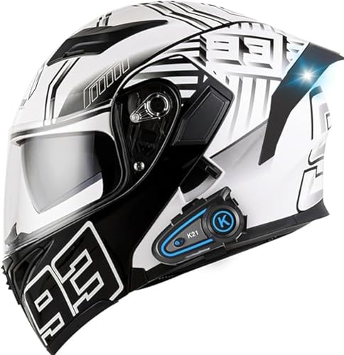 Modularer Bluetooth-Motorradhelm, ECE-Geprüfter Hochklappbarer Integralhelm Mit Doppelvisier, Mit Zwei Lautsprechern Und Mikrofon, Für Erwachsene, Männer Und Frauen Q, L(59~60cm) von QKDWQZ