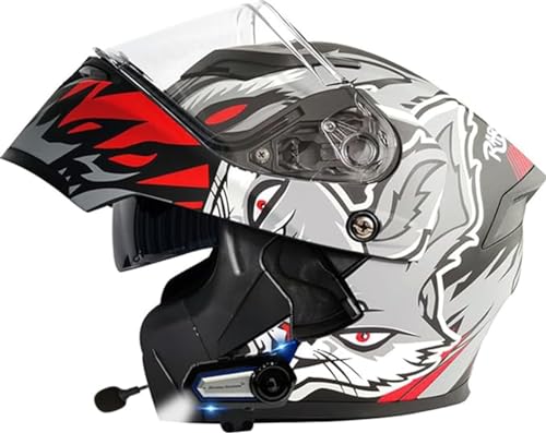 Motorradhelm Mit Bluetooth Klapphelm Modulare Helm, ECE Zertifiziert Integralhelm Mit Doppelvisier, Mit Eingebautem Mikrofon Für Automatische Reaktion,Für Erwachsene Frauen Männer C,M (57~58cm) von QKDWQZ