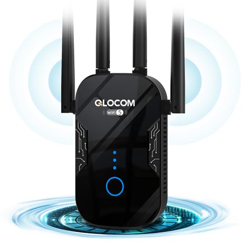 QLOCOM 2024 Neuestes WLAN Verstärker WLAN Repeater 1200Mbit/s, Dualband 5GHz & 2.4GHz WiFi Repeater mit WPS, WiFi Internet Booster Kompatibel Allen WLAN Geräten von QLOCOM