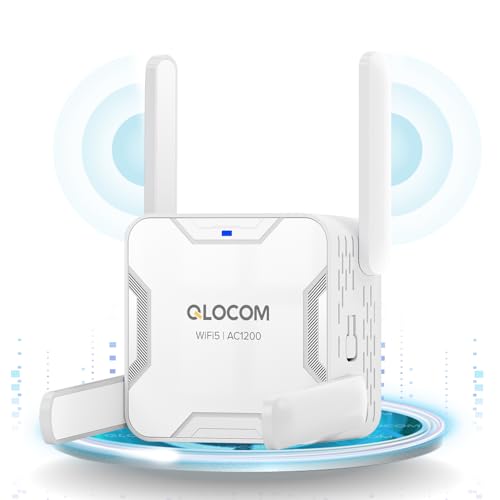 QLOCOM 2025 Neuestes WLAN Verstärker 1200Mbit/s, WLAN Repeater DualBand 5GHz/2.4GHz WiFi Booster Internet Verstärker mit LAN/WAN Port, Kompatibel Allen WLAN Geräten von QLOCOM