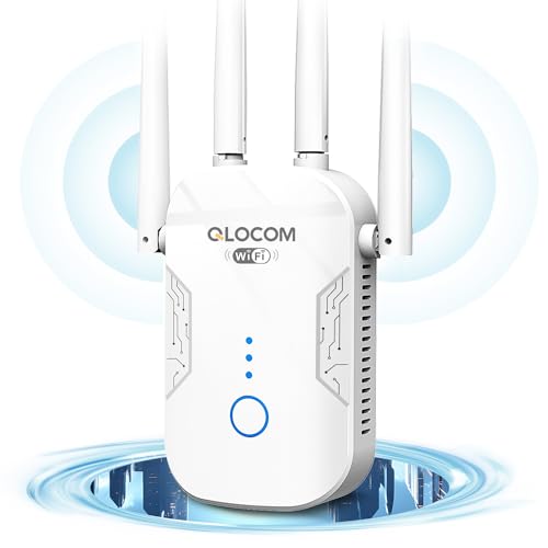 QLOCOM 2025 Neuestes WLAN Verstärker 1200Mbit/s, WLAN Repeater Dualband 5GHz & 2.4GHz WiFi Internet Verstärker mit WPS, WiFi Booster Kompatibel Allen WLAN Geräten von QLOCOM