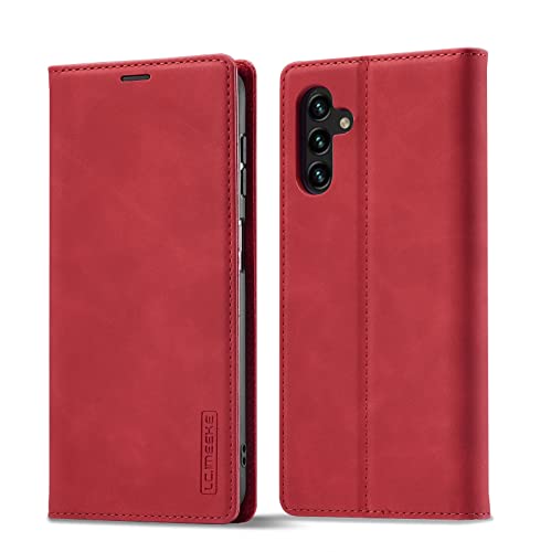 QLTYPRI Hülle für Samsung Galaxy A55 5G, Vintage Matte Handyhülle mit Kartenfach Geld Slot Ständer PU Ledertasche TPU Bumper Flip Schutzhülle Kompatibel mit Samsung Galaxy A55 - Rot von QLTYPRI