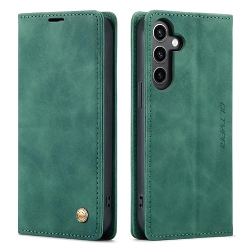 QLTYPRI Hülle für Samsung Galaxy S24, Vintage Dünne Handyhülle mit Kartenfach Geld Slot Ständer PU Ledertasche TPU Bumper Wallet Case Flip Schutzhülle Kompatibel mit Samsung Galaxy S24 - Grün von QLTYPRI