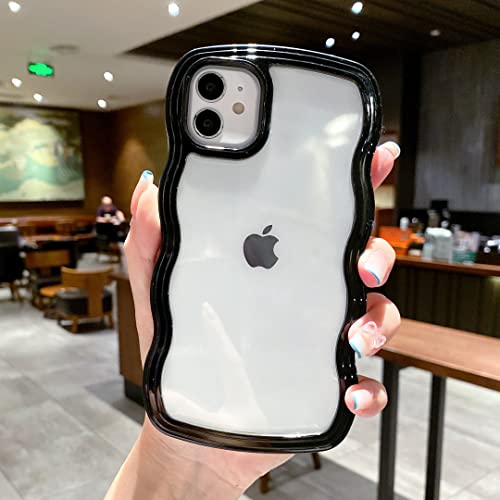 QLTYPRI Kompatibel mit iPhone 13 Pro Hülle, Aesthetic Transparent Handyhülle Frauen Mädchen Süßes Welle Design Dünne Case Schutzhülle für iPhone 13 Pro Cover - Schwarz von QLTYPRI