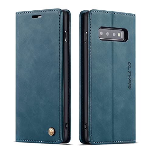 QLTYPRI Samsung Galaxy S10 Plus Hülle Vintage PU Leder Wallet Case TPU Bumper [Kartenfächer] [Freisprecheinrichtung] [Magnetverschluss] Stoßfest Flip Folio Case für Samsung Galaxy S10+ - Blau von QLTYPRI