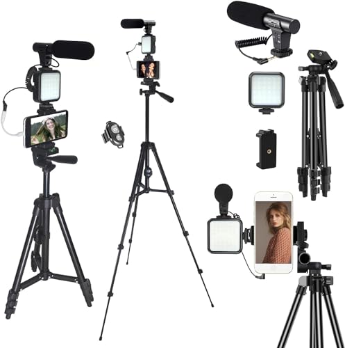 QPLOVE Video-Set Smartphone, Videoaufnahme-Set, Vlog mit Mikrofon, LED-Licht, Telefonhalterung, einziehbares Stativ, für Kamera, Fotografie, Youtube, Tiktok, Shoot, Live Stream von QPLOVE
