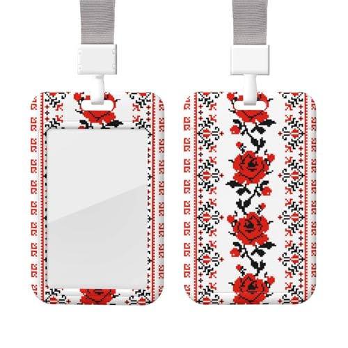 Ukrainischer Stickerei-Stil Rose ID Badge Holder mit Lanyard Kunststoff ID Card Protector Namensschild Badge Holder mit klarem Fenster ID Karte Namensschild Halter für Krankenschwester Arzt Bürobedarf von QQLADY