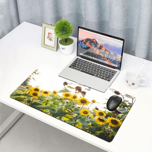 QRFASFZO Großes Gaming-Mauspad mit genähten Kanten,rutschfeste Gummibasis,Gelbe Sonnenblumen im Garten,Für Büro Zuhause und Spielzimmer 75x40 cm von QRFASFZO