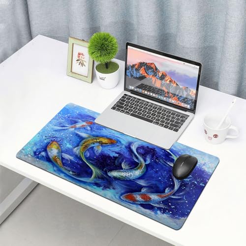 QRFASFZO Großes Gaming-Mauspad mit genähten Kanten,rutschfeste Gummibasis,Japanischer Koi-Fisch. Ölgemälde auf Leinwand.,Für Büro Zuhause und Spielzimmer 75x40 cm von QRFASFZO