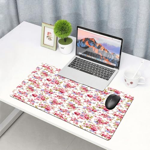 QRFASFZO Großes Gaming-Mauspad mit genähten Kanten,rutschfeste Gummibasis,Wohndeko, Rosenblütenmuster Passion Shabby Chic,Für Büro Zuhause und Spielzimmer 75x40 cm von QRFASFZO