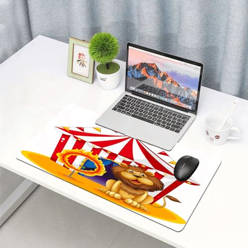 QRFASFZO Großes Gaming-Mauspad mit genähten Kanten,rutschfeste Gummibasis,Zirkusdekor, Abbildung eines Löwen neben dem Feuerkreis am,Für Büro Zuhause und Spielzimmer 75x40 cm von QRFASFZO