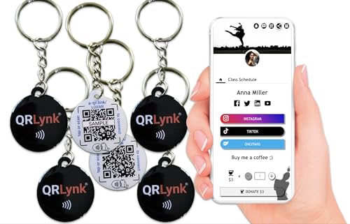 NFC-Schlüsselanhänger - Tap to Connect - Leichter, langlebiger Schlüsselanhänger mit NFC-Chip und QR-Code - ideal zum Teilen digitaler Inhalte, kompatibel mit Android und iOS, keine App, keine Subs von QRLynk