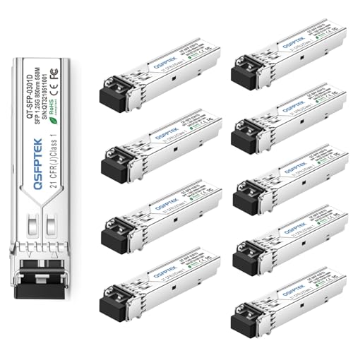 QSFPTEK (10Pack) 1000Base-SX Gigabit SFP Transceiver, 850nm 550m DDM 1G SFP Modul, LC Port Multimode Mini-GBIC SFP für Cisco GLC-SX-MMD/GLC-SX-MM, Ubiquiti UF-MM-1G, Mikrotik, offene Schalter von QSFPTEK