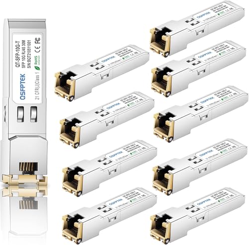 QSFPTEK 10Pack 10GBASE-T SFP+ to RJ45 Modul up to 30m, 1.25/2.5/5/10G SFP+ RJ45 Kupfer Transceiver GBIC für Cisco SFP-10G-T-S, Ubiquiti UF-RJ45-10G, Mikrotik, D-Link (Unterstützt Mehrere Rate) von QSFPTEK