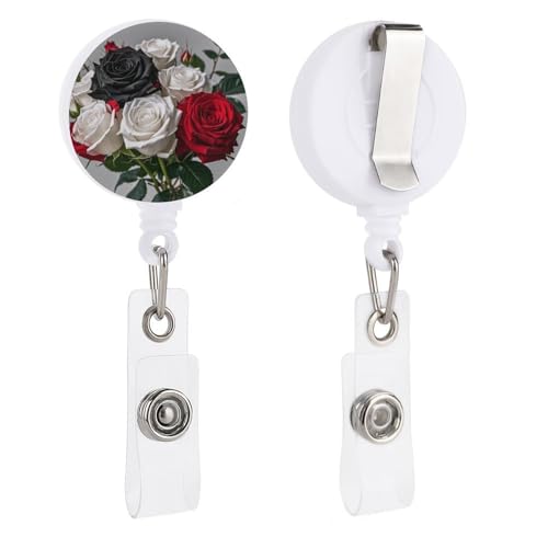 Ausziehbarer Ausweishalter, schwarz-weiße und rote Rosen, bedruckt, leichter Kunststoff, niedlich, einziehbar, Ausweishalter, Clips für Krankenschwester, Freiwillige, Lehrer, Büro, Schlüsselanhänger Ausziehbarer Ausweishalter, schwarz-weiße und rote Rosen, bedruckt, leichter Kunststoff, niedlich, einziehbar, Ausweishalter, Clips für Krankenschwester, Freiwillige, Lehrer, Büro, Schlüsselanhänger von QSMGHKD