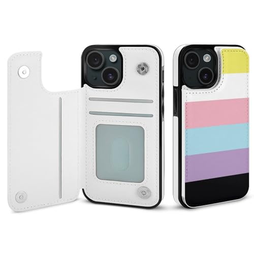 QTAVETEND Bigender Flagge mit Streifen TPU Leder Handyhülle Kompatibel mit iPhone 15 Flip Clamshell Case Phone Schutzhülle Lederhülle Stoßfest Weich TPU Anti-Rutsch Phone Cover von QTAVETEND