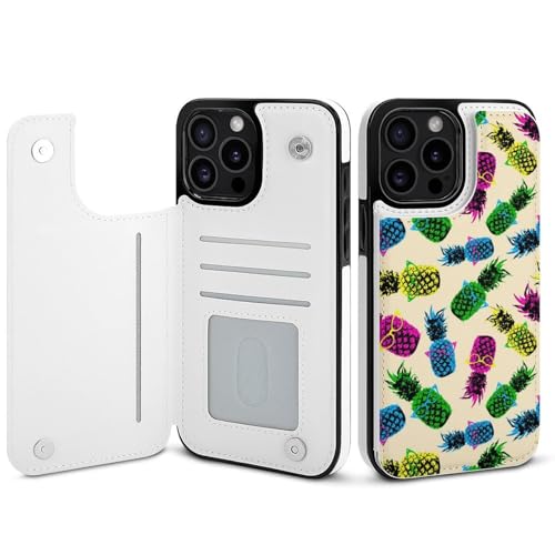 QTAVETEND Hipster Ananas mit Brille TPU Leder Handyhülle Kompatibel mit iPhone 15 Pro Max Flip Clamshell Case Phone Schutzhülle Lederhülle Stoßfest Weich TPU Anti-Rutsch Phone Cover von QTAVETEND