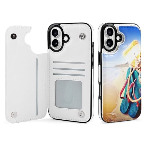 QTAVETEND Kompatibel mit iPhone 16 Plus TPU Leder Phone Flip Clamshell Case mit Kartenschlitz, Nahaufnahme von Sommer Strand Thema, Handyhülle, stoßfeste Handyhülle von QTAVETEND