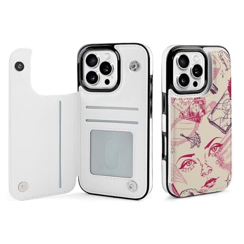 QTAVETEND Kompatibel mit iPhone 16 Pro TPU Leder Handyhülle Flip Clamshell Hülle mit Kartenfach Retro Gravur Stil Okkulte Gegenstände Handyhülle Stoßfest Handyhülle von QTAVETEND