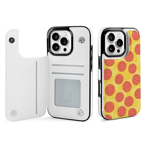 QTAVETEND Kompatibel mit iPhone 16 Pro TPU Leder Handyhülle Flip Clamshell mit Kartenfach Pepperoni Pizza Muster Handyhülle Stoßfest Handyhülle von QTAVETEND